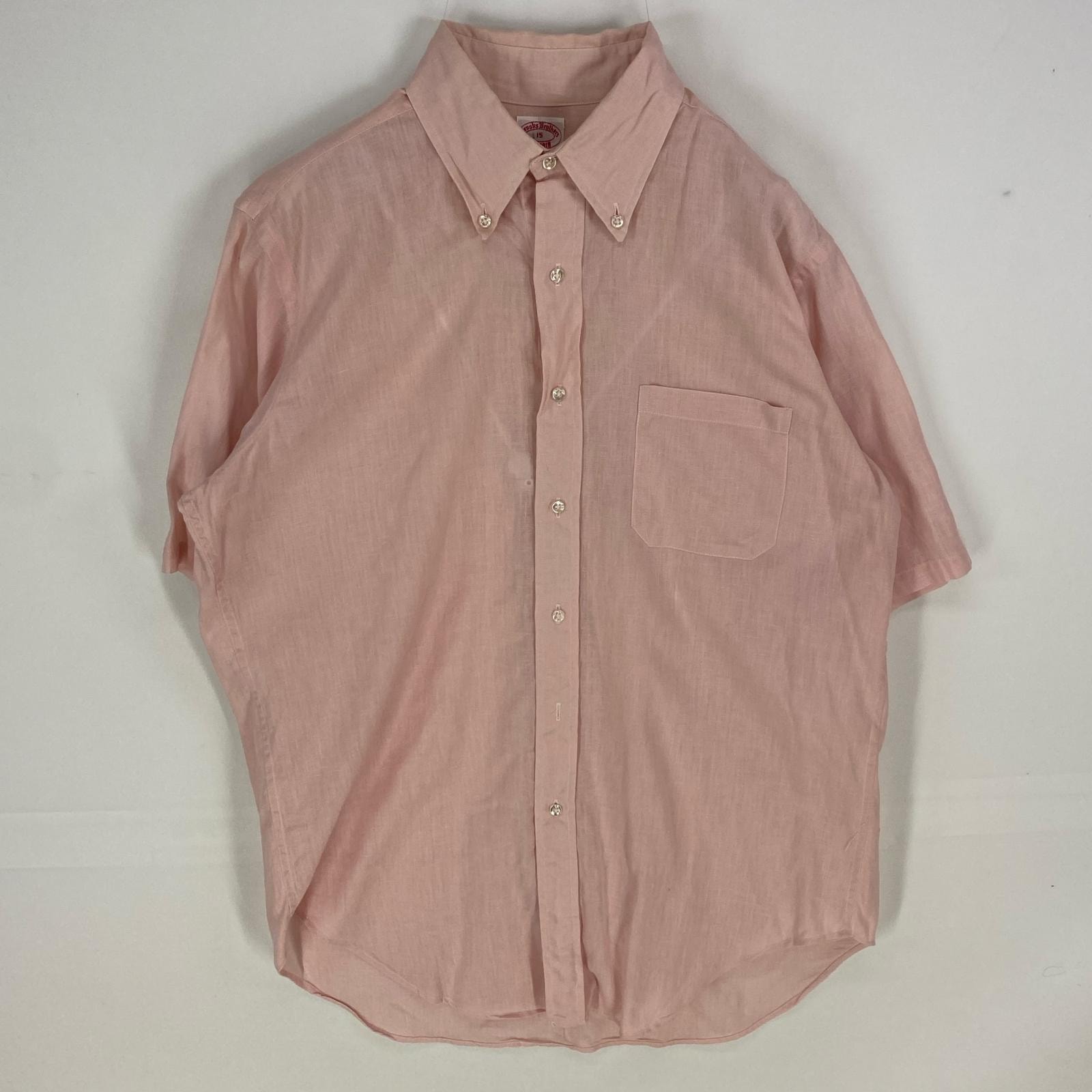 古着 70's/70年代 ヴィンテージ ブルックスブラザーズ Brooks Brothers USA製 半袖シャツ ボタンダウン 1818 15  ピンク系 無地 メンズ