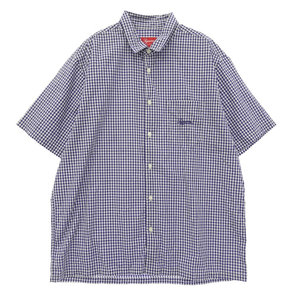 Supreme シュプリーム 21SS Gingham S/S Shirt スクリプトロゴ刺繍 ギンガムチェック 半袖 シャツ ブルー系 XL【中古】