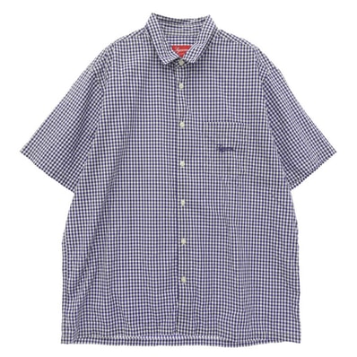 Supreme シュプリーム 21SS Gingham S/S Shirt スクリプトロゴ刺繍 ギンガムチェック 半袖 シャツ ブルー系 XL【中古】