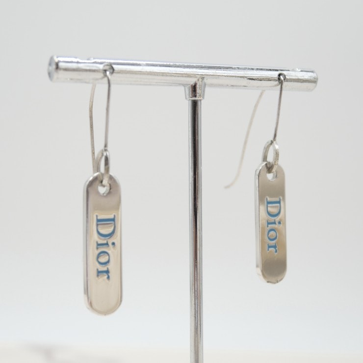 Christian Dior(クリスチャン ディオール)ヴィンテージ ロゴプレート ピアス シルバー フック レディース アクセサリー【中古】