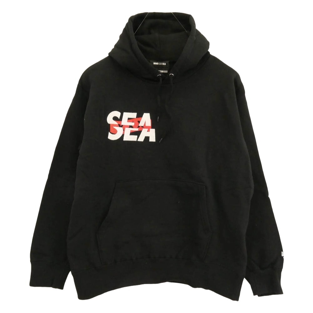 WIND AND SEA ウィンダンシー パーカー WDS-XXX-SP-07 × GOD SELECTION XXX ゴッドセレクショントリプルエックス ロゴプリント プルオーバーパーカー ブラック系 L【中古】