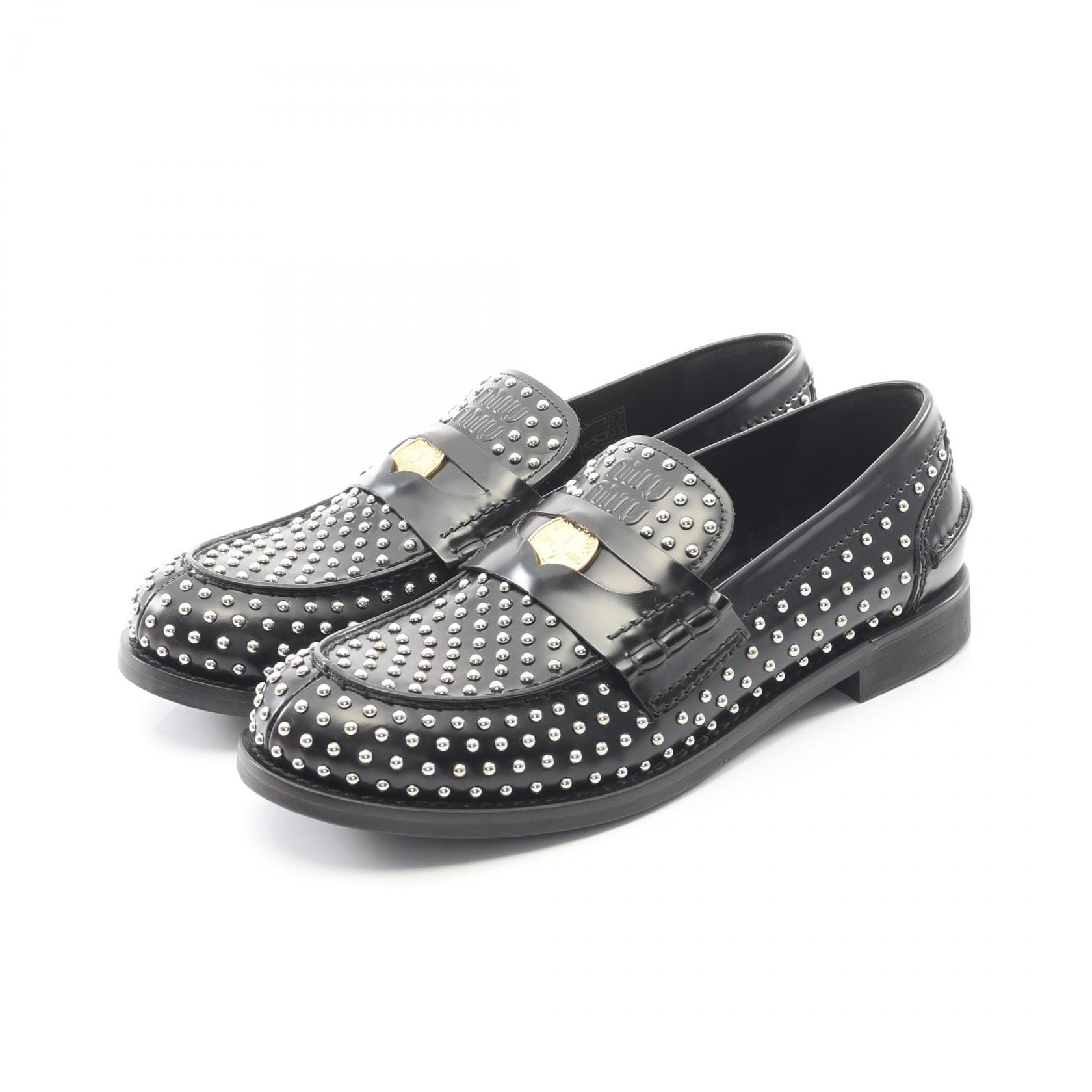 ミュウ ミュウ Miu Miu ペニーコイン ローファー 靴 レザー レディース ブラック系 【中古】