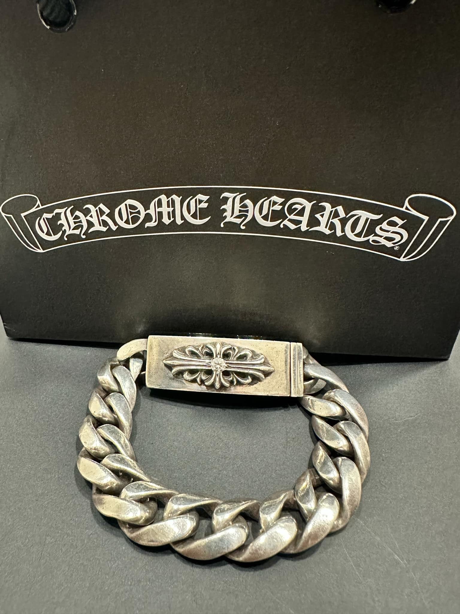 Chrome Hearts ID Bracelet W / Floral Cross W / Classic Link "Silver"