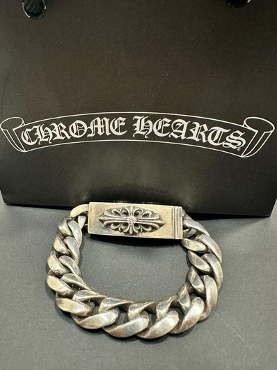 Chrome Hearts ID Bracelet W / Floral Cross W / Classic Link "Silver"