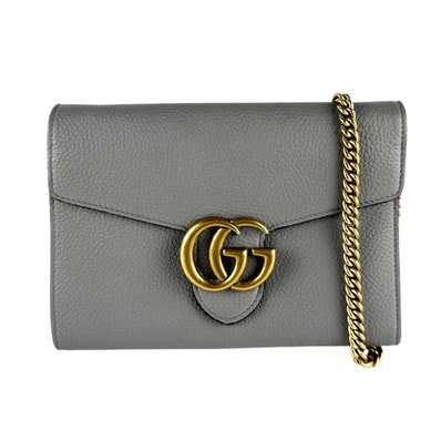 グッチ GUCCI チェーンウォレット GGマーモント レザー グレー レディース 401232【中古】 z10614