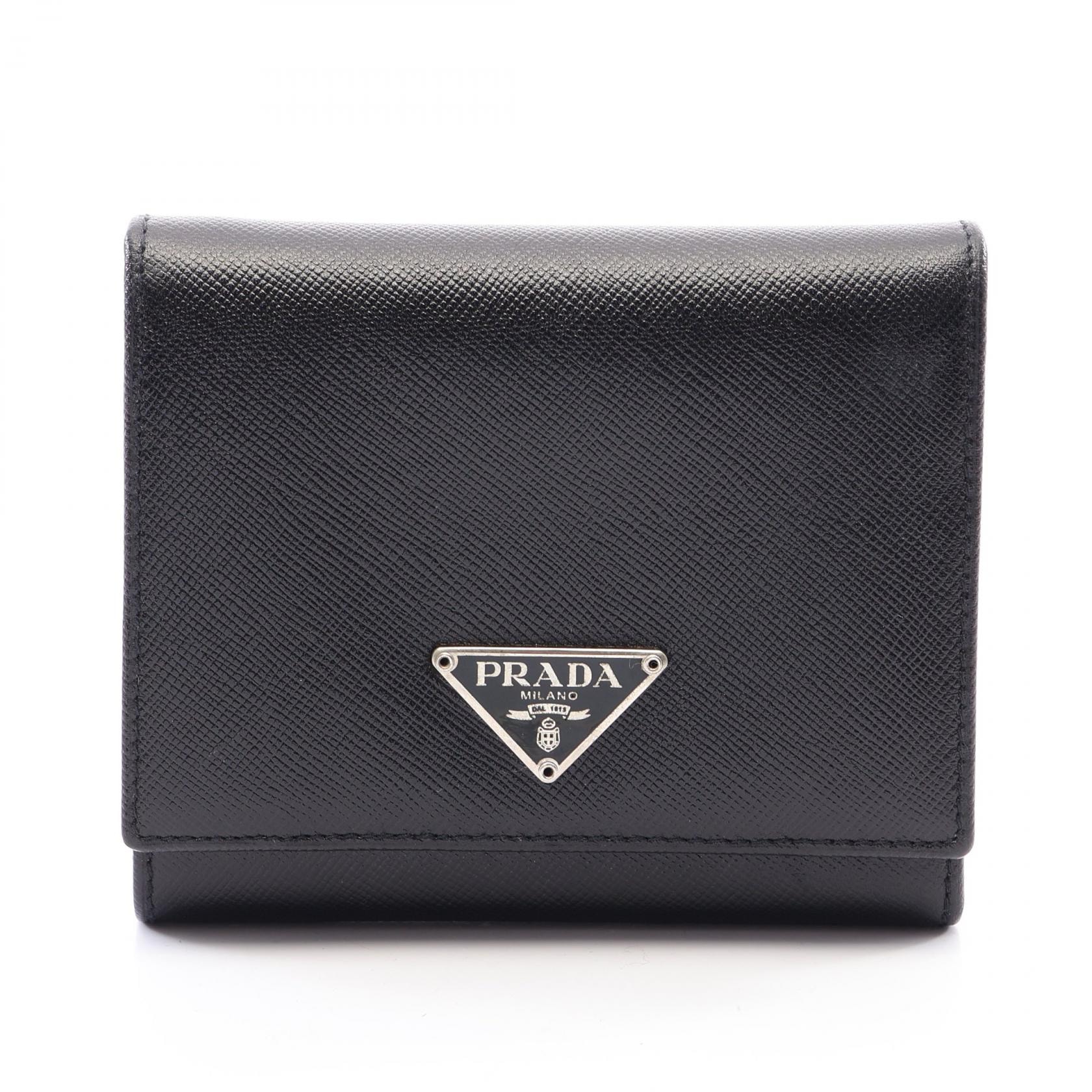 プラダ PRADA SAFFIANO 三つ折り財布 財布 レザー メンズ ブラック系 M176A 【中古】
