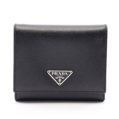プラダ PRADA SAFFIANO 三つ折り財布 財布 レザー メンズ ブラック系 M176A 【中古】