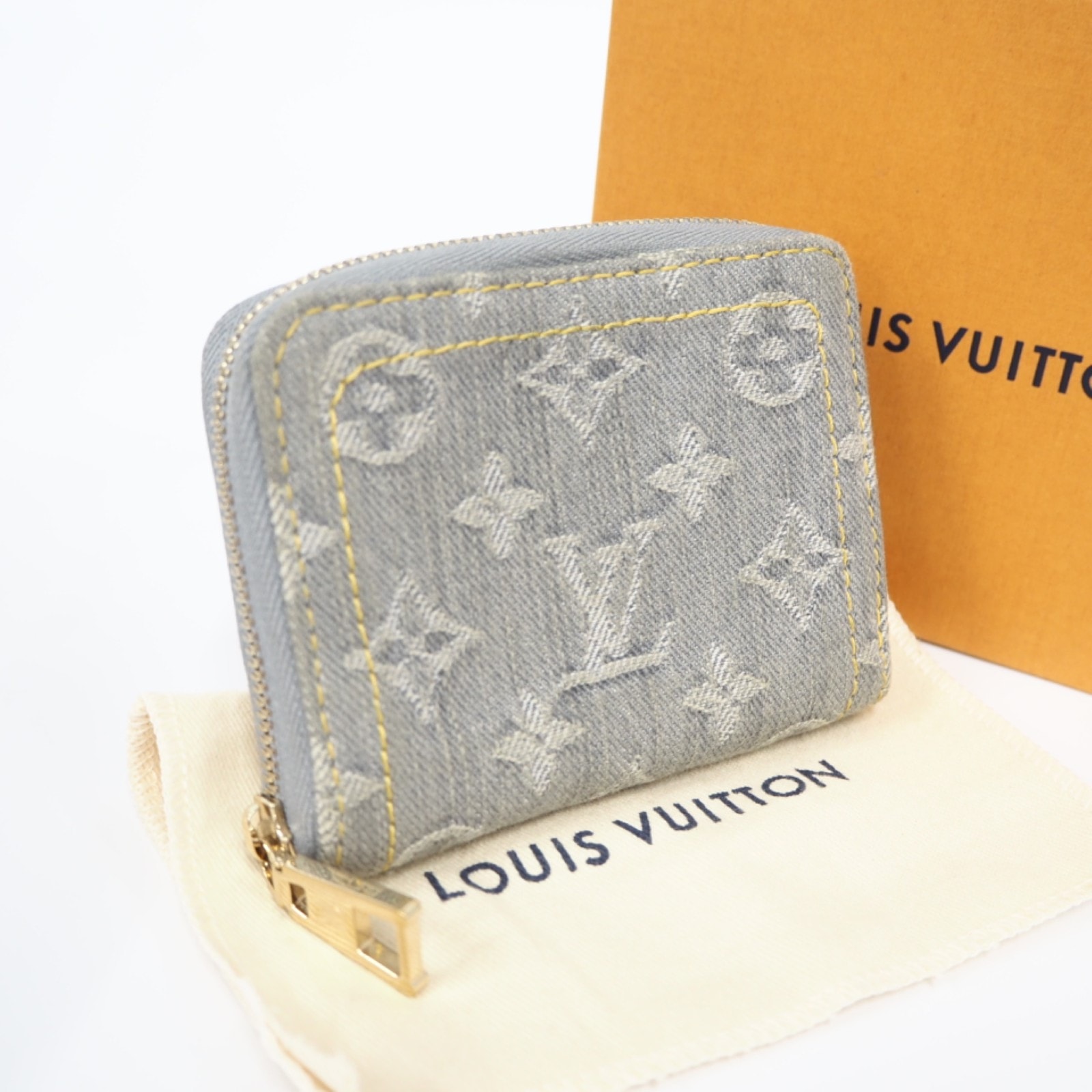 LOUIS VUITTON ルイ・ヴィトン モノグラムデニム ジッピー コインパース ウォッシュドグレー M14277 コインケース グレー デニム レザー レディース