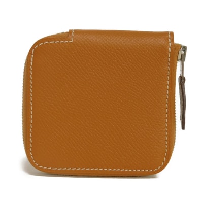 HERMES エルメス アザップ コンパクト ミニ シルクイン ライトブラウン ラウンドファスナー 小銭入れ 美品 ヴォーエプソン シルク オークル コインケース
