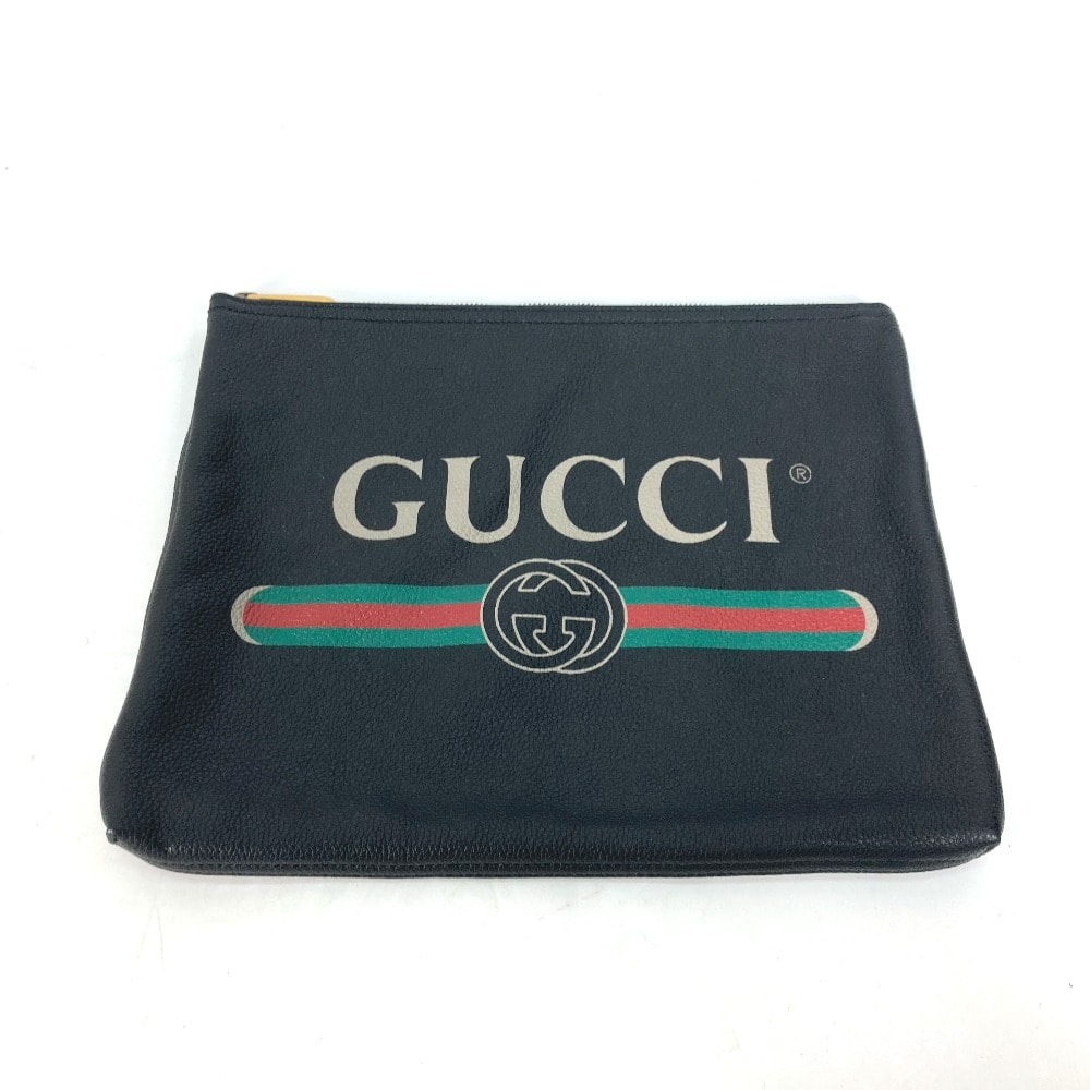 グッチ GUCCI ロゴ 500981 ポーチ カバン クラッチバッグ レザー ブラック 美品