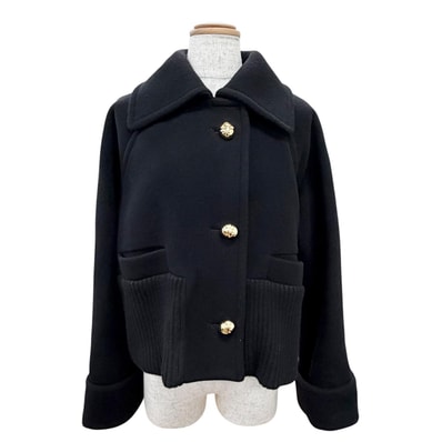 極美品 パトゥ コート リブウエスト クロップドコート ジャケット 34 黒