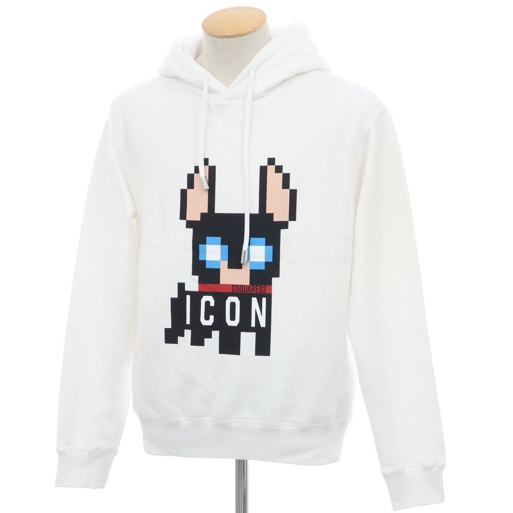 【中古】ディースクエアード DSQUARED2 コットン スウェット プルオーバー パーカー ホワイト【サイズXS】【メンズ】