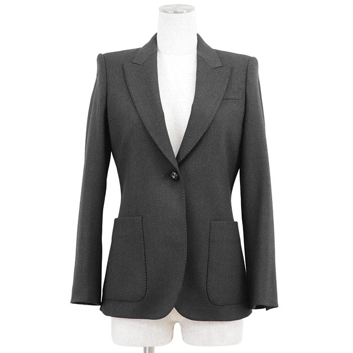 SALE【新品同様】GUCCI グッチ テーラードジャケット サイズ 38 レディース 2015年モデル ポリエステル × ウール ストレッチギャバジン 1B 本切羽 サイドベンツ アウター チャコール イタリア製