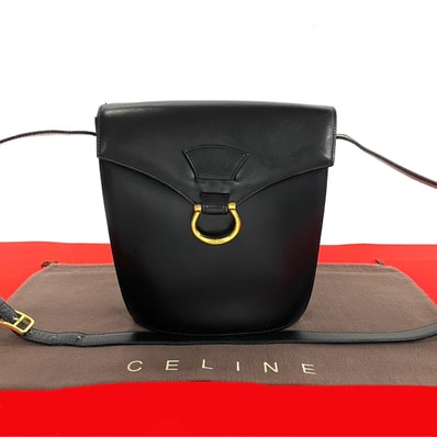 CELINE セリーヌ ガンチーニ ロゴ 金具 カーフ レザー ショルダーバッグ ブラック
58305