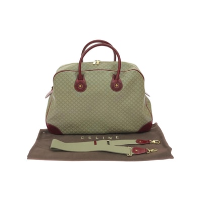 CELINE セリーヌ レディース オールドセリーヌ マカダム PVC×レザー ボストンバッグ 2WAY CE00/14 ベージュ×レッド