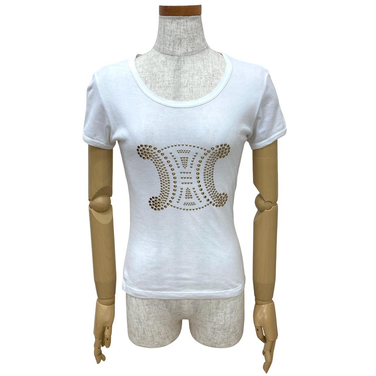 CELINE セリーヌ マカダム ロゴ スタッズ コットン 半袖Tシャツ ホワイト
32519