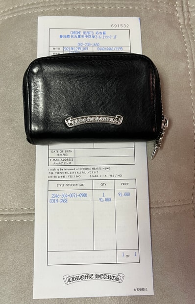 Chrome Hearts Coin Case Dagger Round Zip Leather Wallet "Black/Silver"