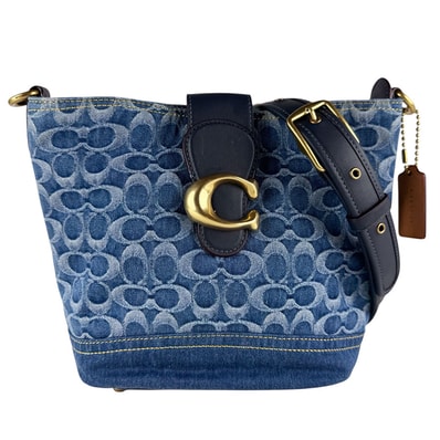 コーチ COACH ショルダーバッグ 2Way Bag デニム/レザー ブルー/バーガンディ ゴールド レディース【中古】 z10328
