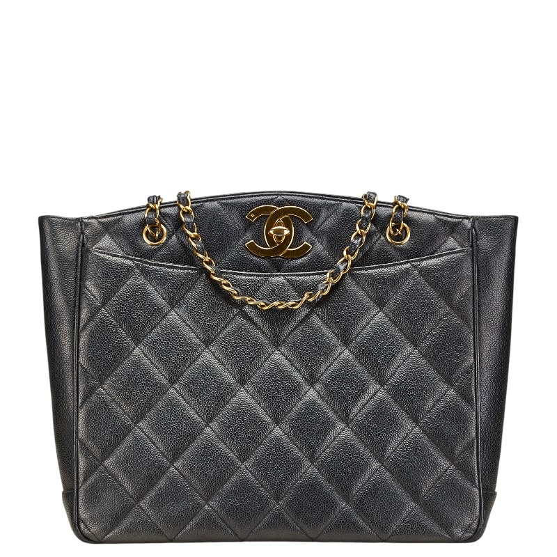 シャネル マトラッセ ココマーク チェーン トートバッグ ワンショルダーバッグ ブラック キャビアスキン レディース CHANEL 【中古】