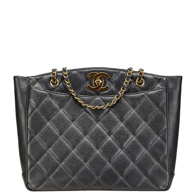 シャネル マトラッセ ココマーク チェーン トートバッグ ワンショルダーバッグ ブラック キャビアスキン レディース CHANEL 【中古】