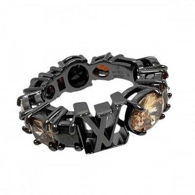 LOUIS VUITTON ルイヴィトン 指輪 LVライト アクセサリー リング 小物 Mサイズ ラインストーン 約19号 M1202L ブラック 黒 オレンジ メンズ 約8.0g 美品【中古品】