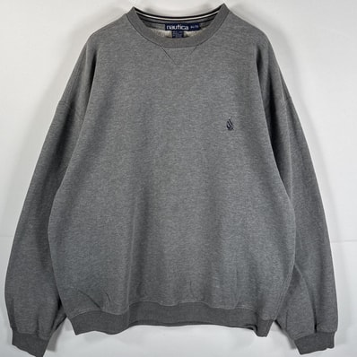 古着 90's/90年代 ノーティカ NAUTICA スウェット ワンポイントロゴ刺繍 Vガゼット 大きいサイズ クルーネック XL グレー メンズ