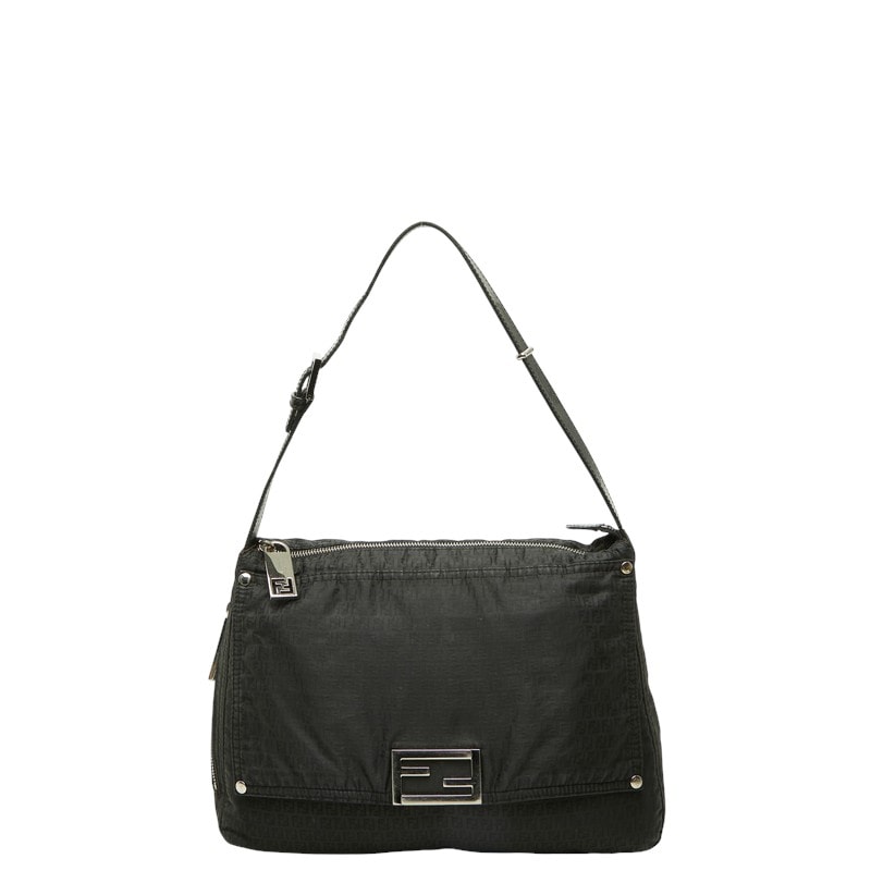 フェンディ ズッキーノ ワンショルダーバッグ ハンドバッグ 8BR626 ブラック ナイロン レザー レディース FENDI 中古