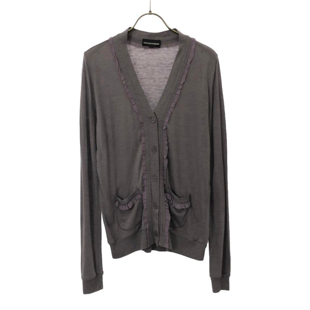 Emporio Armani エンポリオアルマーニ イタリア製 フリル 長袖 カーディガン 44 パープル系