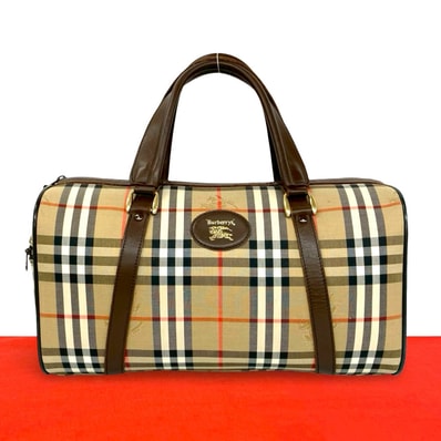 BURBERRY バーバリー シャドーホース ロゴ ノバチェック 柄 キャンバス レザー ボストンバッグ ベージュ
57109