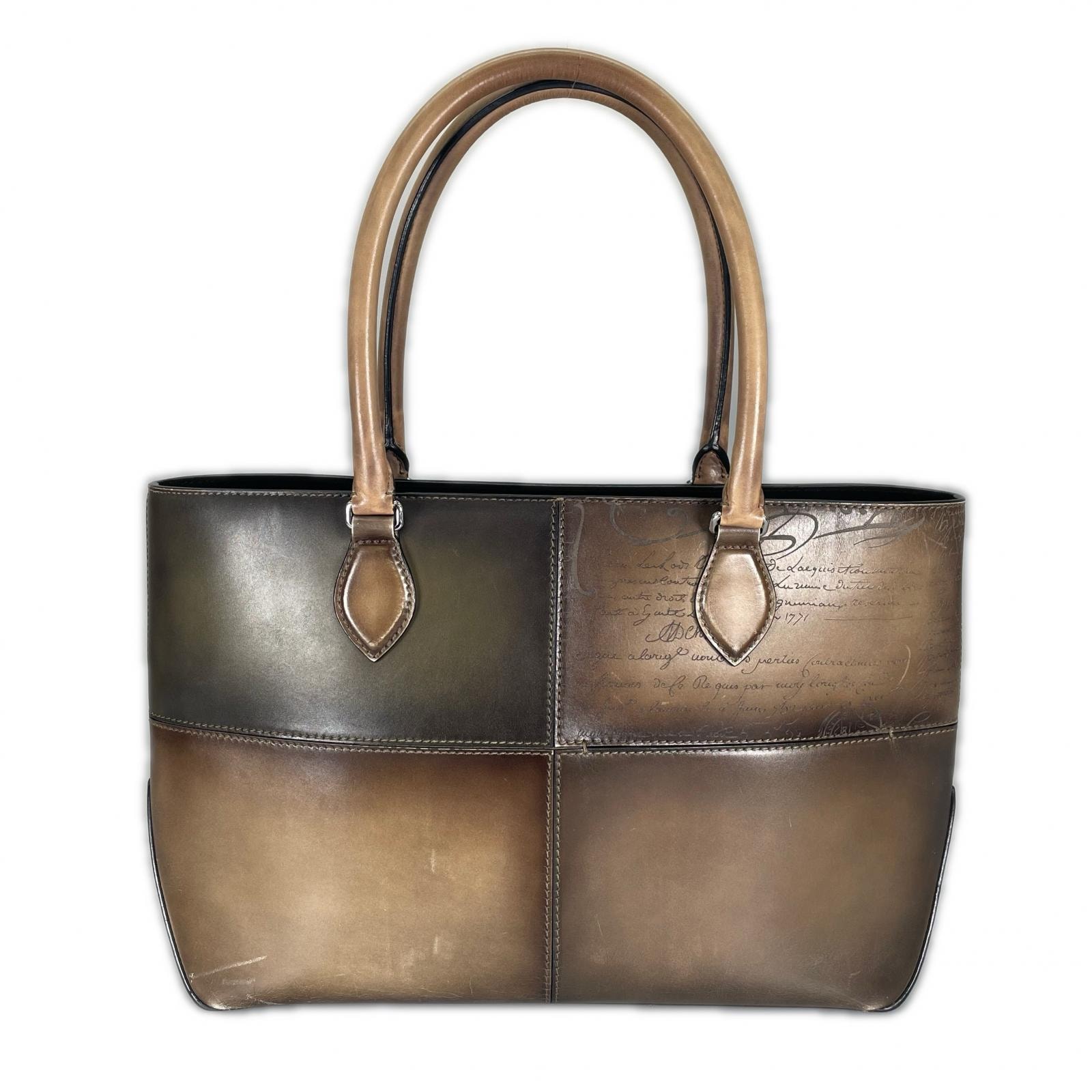 Berluti ベルルッティ トゥジュール ミニ トートバッグ レザー カーキ レディース カリグラフィ【中古】