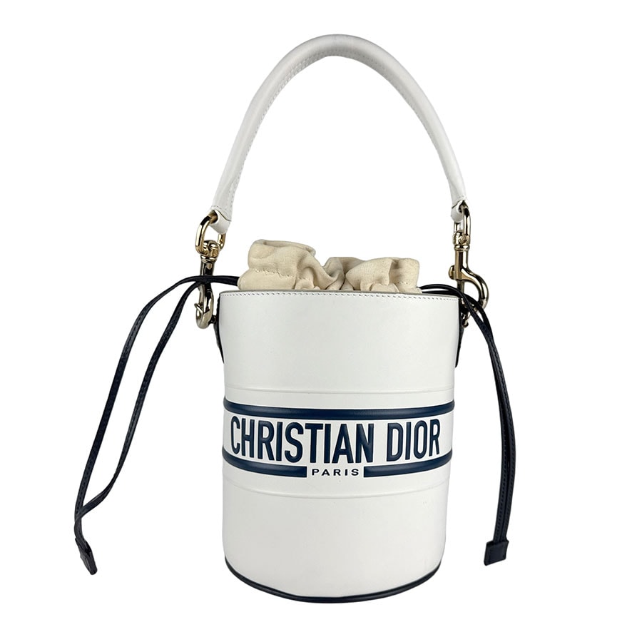 クリスチャンディオール Christian Dior ハンドバッグ ショルダーバッグ ヴァイブ マイクロ バケット レザー ホワイト/ネイビー ゴールド レディース【中古】 z8030