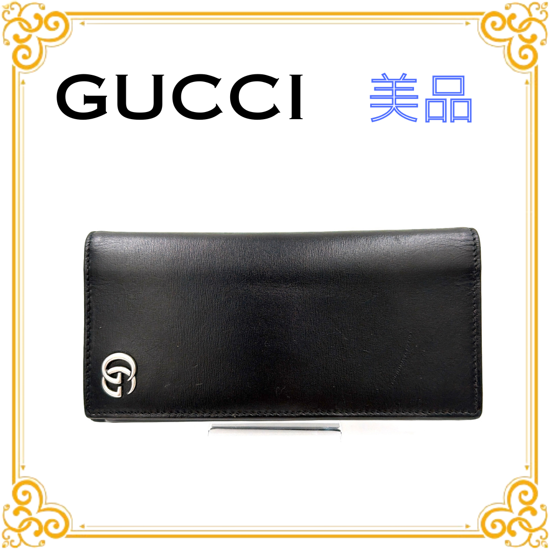 ■美品■ GUCCI グッチ 781237 GGマーモント レザー 二つ折り 長財布 メンズ ブラック 黒 レディース ユニセックス シルバー金具 ダブルG
