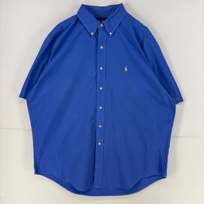 古着 ラルフローレン RALPH LAUREN 半袖シャツ ワンポイント ロゴ ボタンダウン ボタンダウン 大きいサイズ XL ブルー系 メンズ