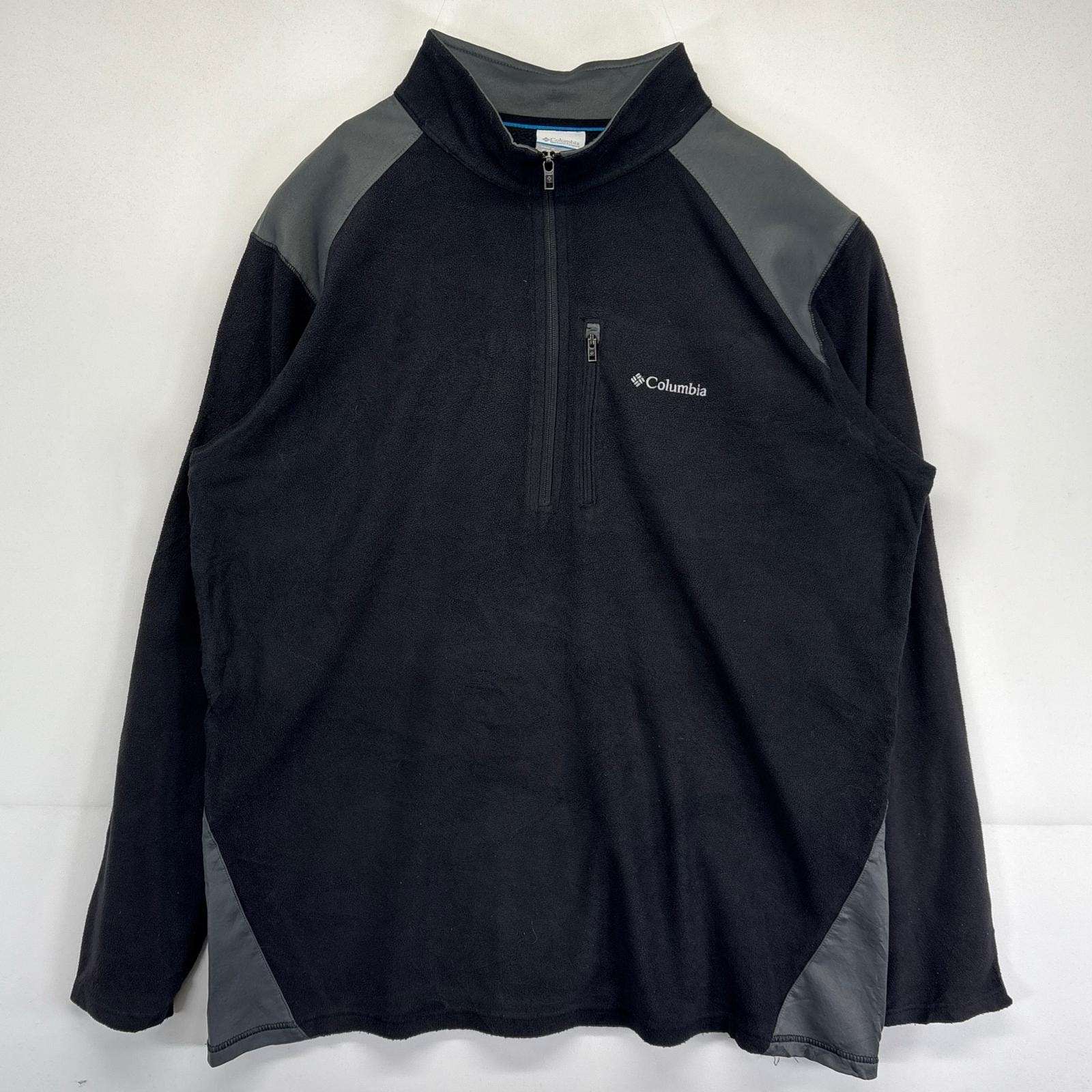 古着 コロンビア Columbia フリースジャケット 大きいサイズ ハーフジップ プルオーバー ワンポイントロゴ アウトドア XL  ブラック メンズ