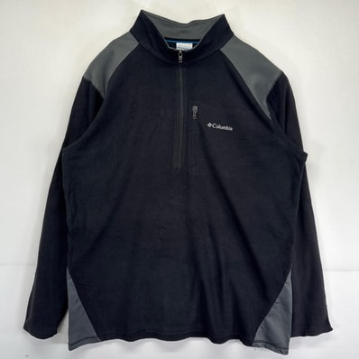 古着 コロンビア Columbia フリースジャケット 大きいサイズ ハーフジップ プルオーバー ワンポイントロゴ アウトドア XL ブラック メンズ