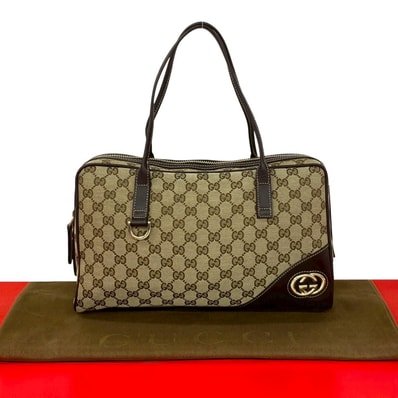 GUCCI グッチ GG ロゴ 金具 キャンバス レザー ハンドバッグ ブラウン
22782