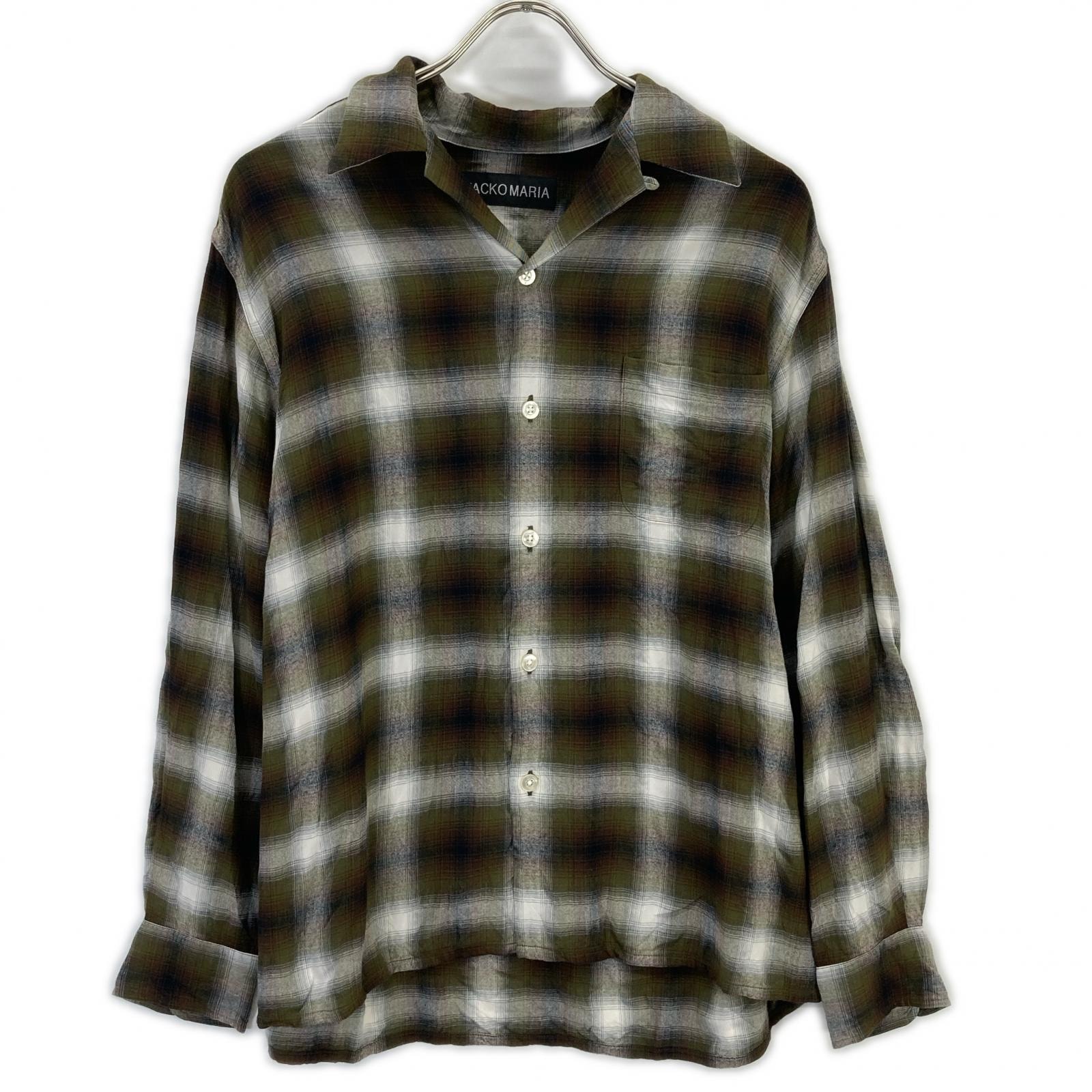 ワコマリア 25FW-WMS-OC05 カーキ×ホワイト OMBRE CHECK OPEN COLLAR L/S SHIRT( TYPE-1 ) M