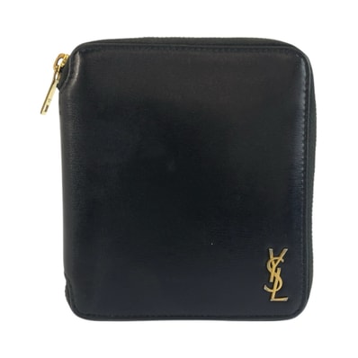 美品 SAINT LAURENT PARIS サンローランパリ YSL タイニー ブラック ゴールド金具 レザー 折り財布 603444 【中古】