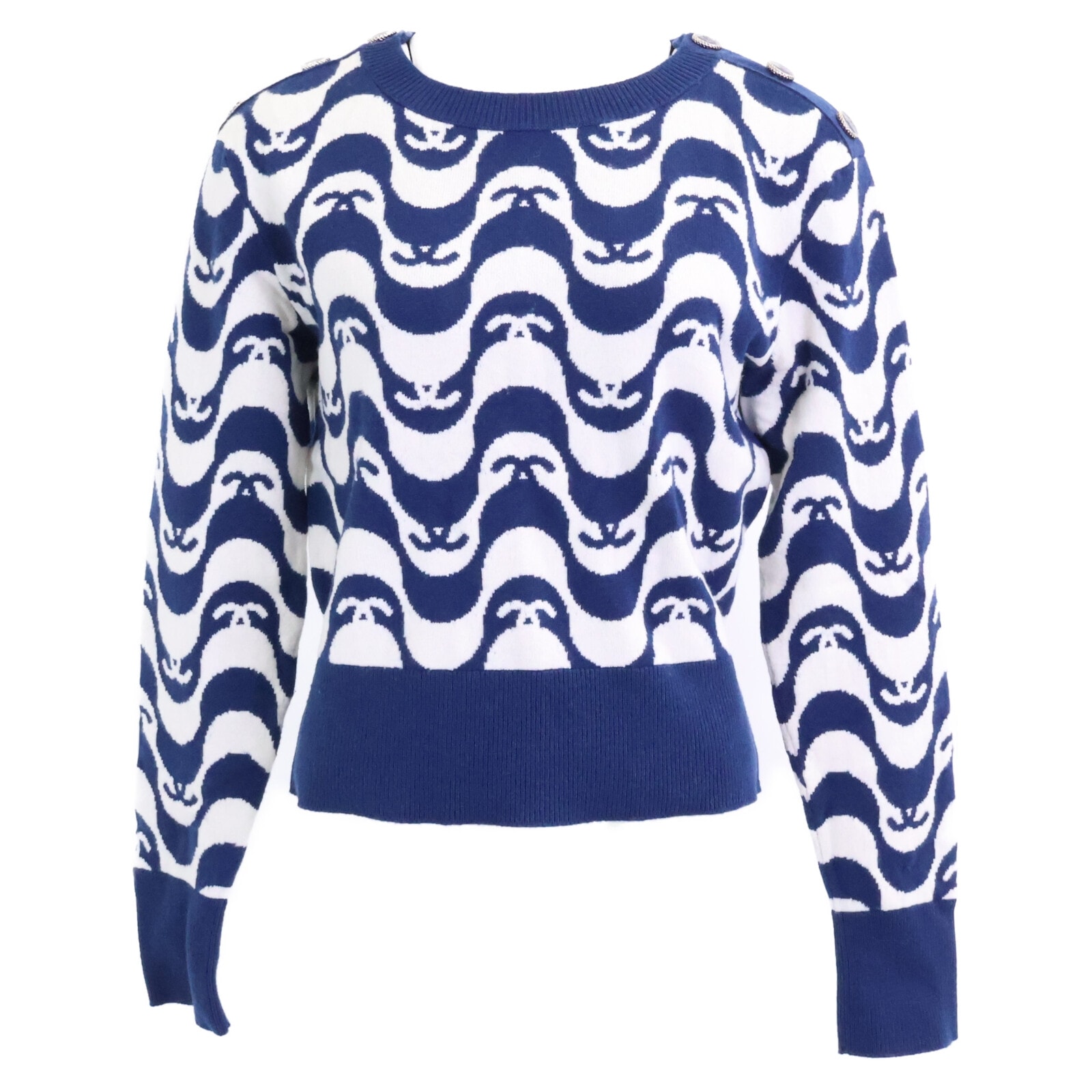 シャネル 【国内正規】21年製 P70436K10043 総柄 ココマークボタン ニットセーター 36