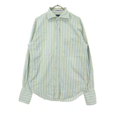美品 Paul Smith ポールスミス ストライプ柄 長袖 コットンシャツ M ブルー系 グリーン