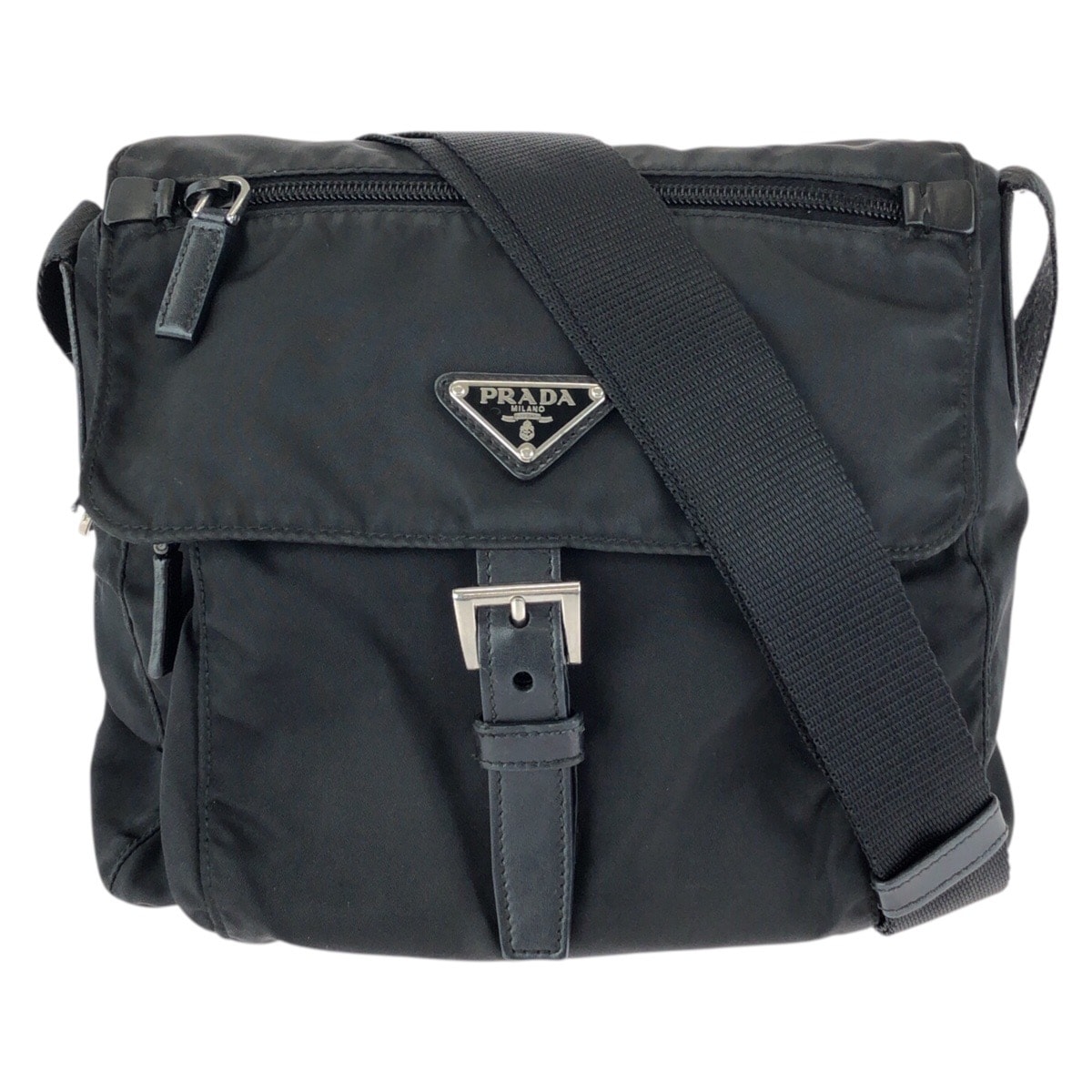 PRADA プラダ テスート 三角ロゴプレート ブラック 黒 シルバー金具 ナイロン レザー/ ショルダーバッグ メッセンジャーバッグ 602918 【中古】