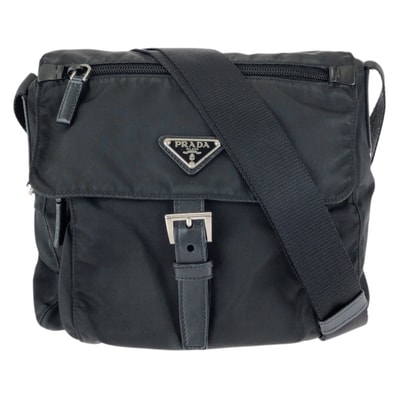 PRADA プラダ テスート 三角ロゴプレート ブラック 黒 シルバー金具 ナイロン レザー/ ショルダーバッグ メッセンジャーバッグ 602918 【中古】