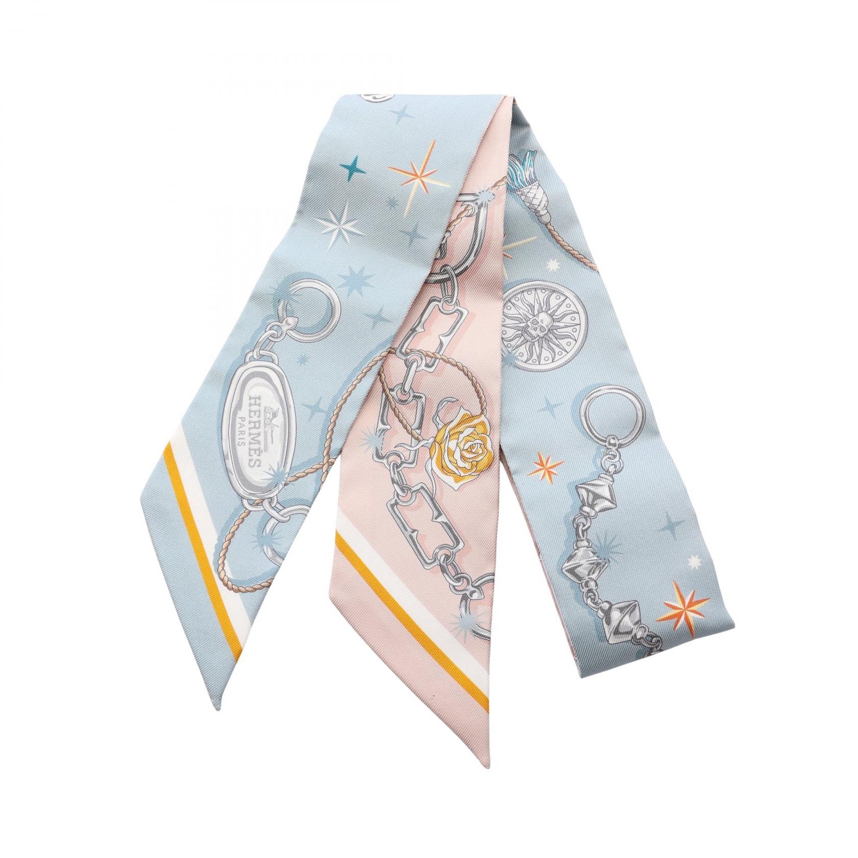 エルメス HERMES ツイリー C'EST LA FETE リボン スカーフ 衣料品 シルク シルク レディース ブルー系 / マルチカラー 【中古】