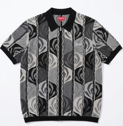 Supreme Abstract Textured Zip Up Polo "Black"