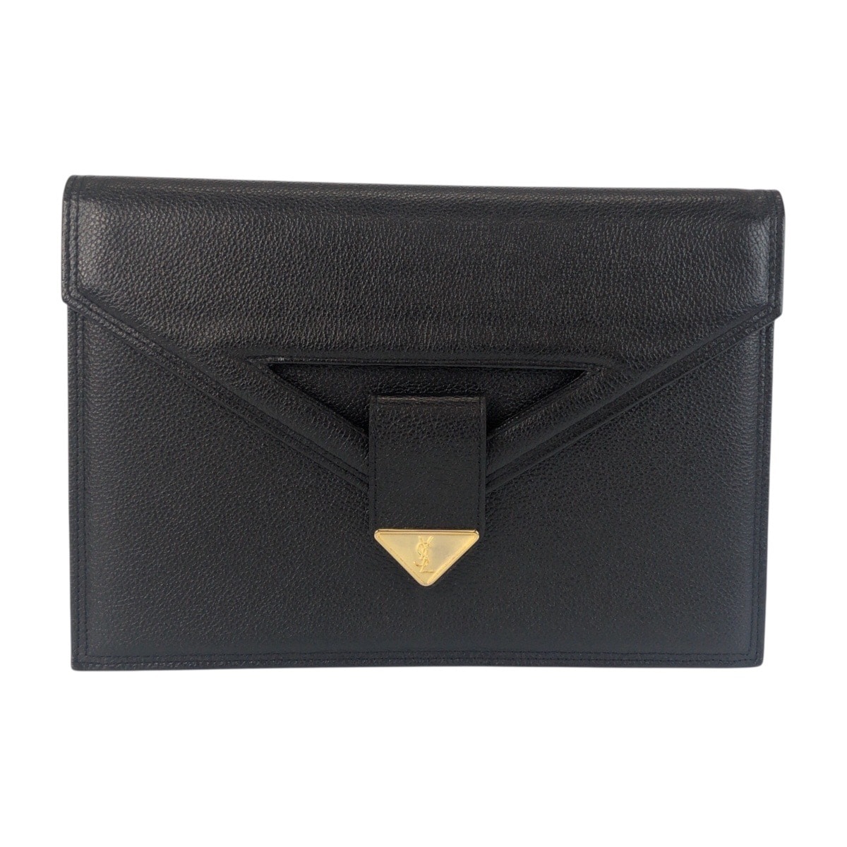 美品 YVES SAINT LAURENT イヴ サンローラン ヴィンテージ YSL ブラック 黒 ゴールド金具 レザー クラッチバッグ セカンドバッグ 601355 【中古】