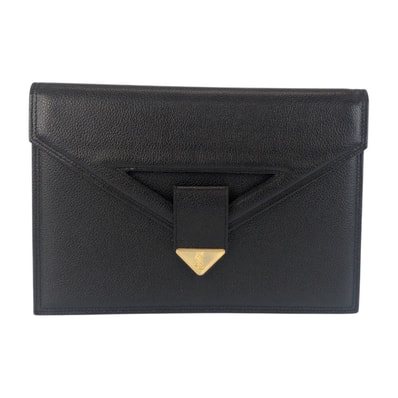 美品 YVES SAINT LAURENT イヴ サンローラン ヴィンテージ YSL ブラック 黒 ゴールド金具 レザー クラッチバッグ セカンドバッグ 601355 【中古】