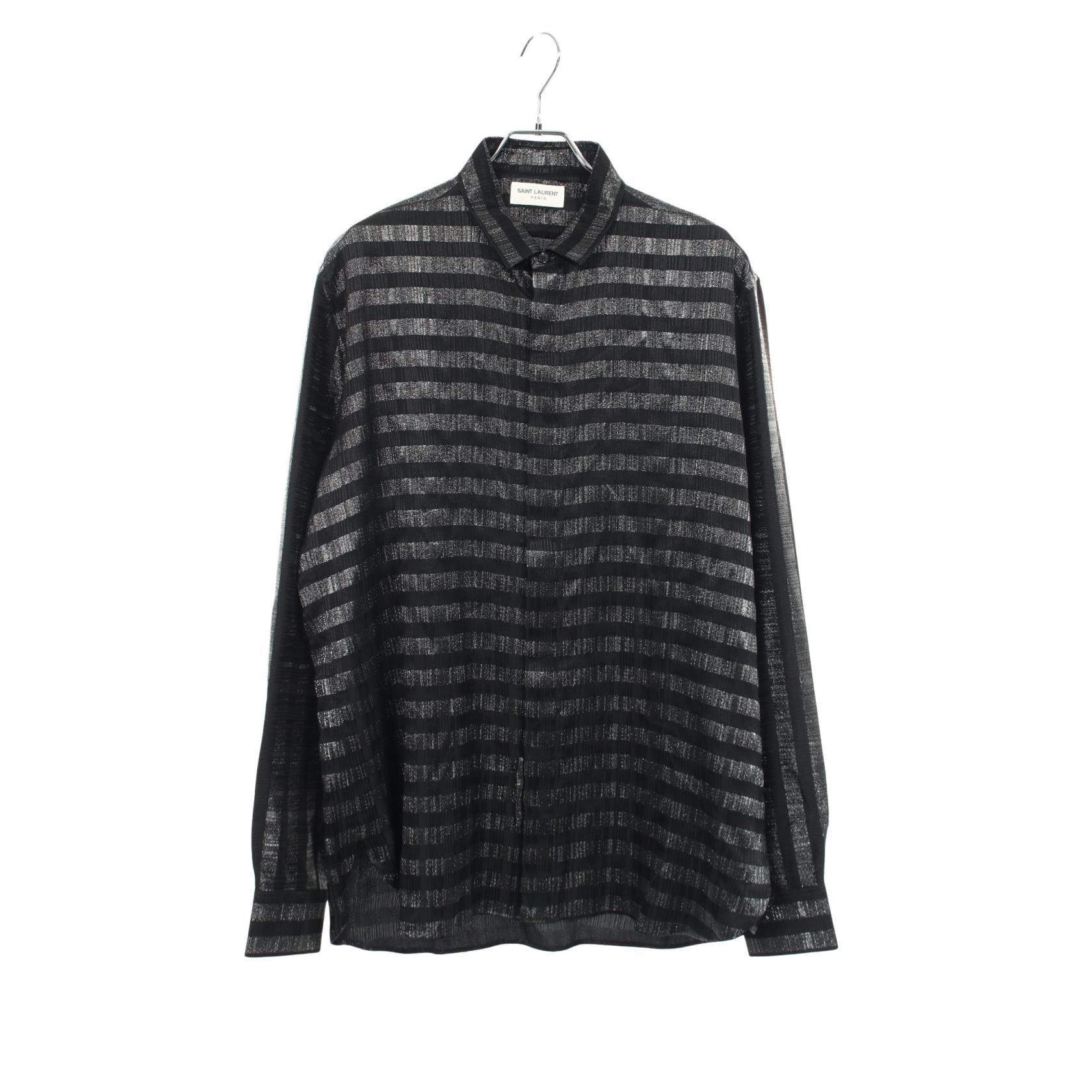 サンローランパリ SAINT LAURENT PARIS ボーダー 衣料品 トップス シルク ナイロン メンズ ブラック系 / シルバー系 575960 【中古】