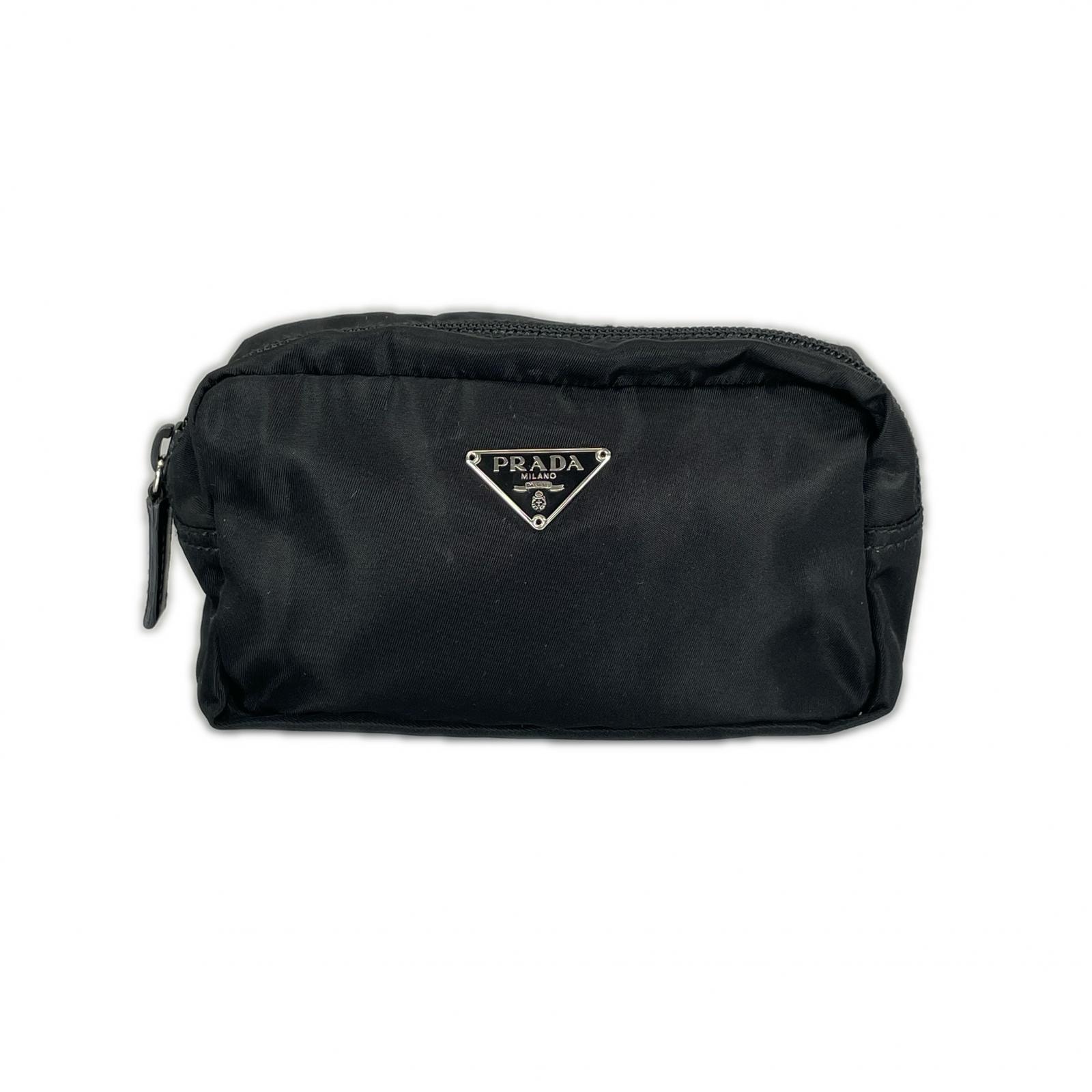 PRADA プラダ トライアングルロゴ ポーチ ナイロン ブラック レディース【中古】