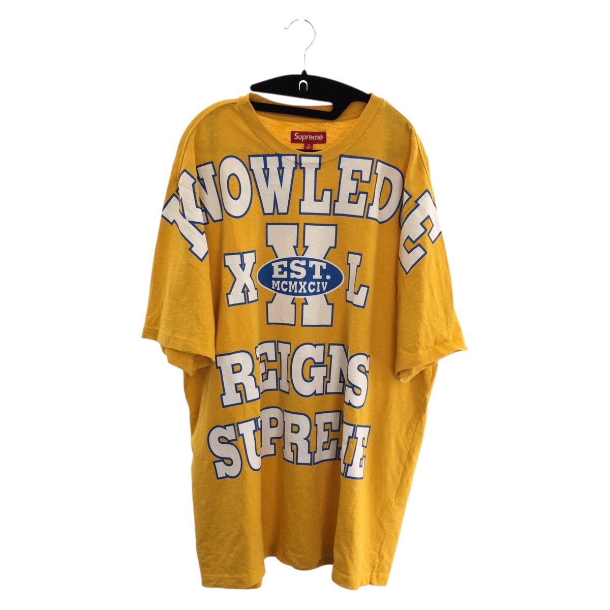 美品 Supreme シュプリーム Overprint Knowledge S/S Top サイズXL イエロー ホワイト ブルー コットン 半袖Tシャツ カットソー 604004 【中古】