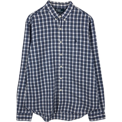 古着 ラルフローレン Ralph Lauren POLO by Ralph Lauren SLIM FIT チェック柄 長袖 リネン×コットン ボタンダウンシャツ メンズXL相当/eaa634869